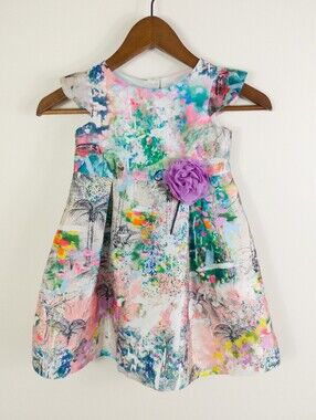 Pippa & Julie Tropical Watercolor Floral Flare Dress Size 4